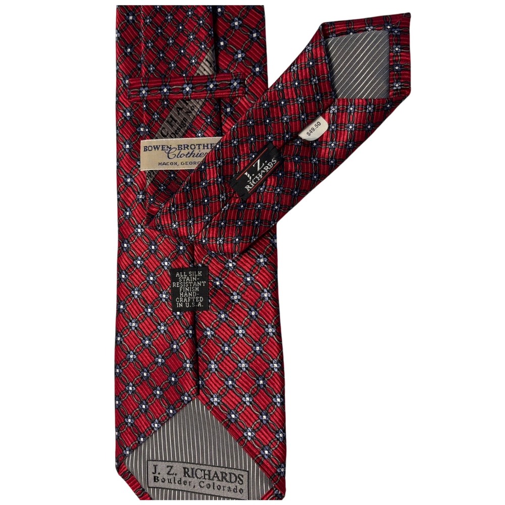 Luxury Bowen Brothers Necktie Silk‎ Red Patterned Tie J.Z. Richards EUC Classic